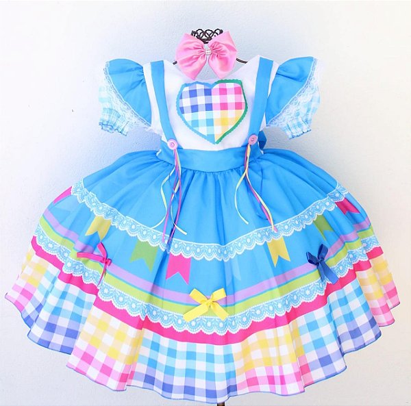 Vestido Infantil Festa Junina Luxo com Tiara.