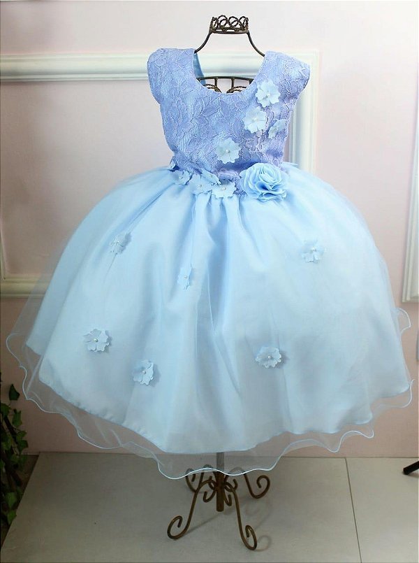 Vestido Azul Floral Delicado.