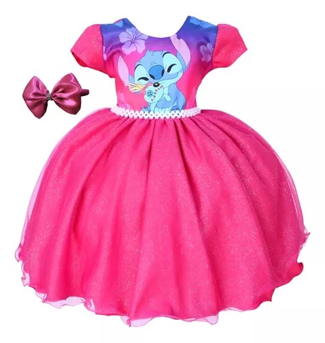 Vestido Temático Stitch Pink.