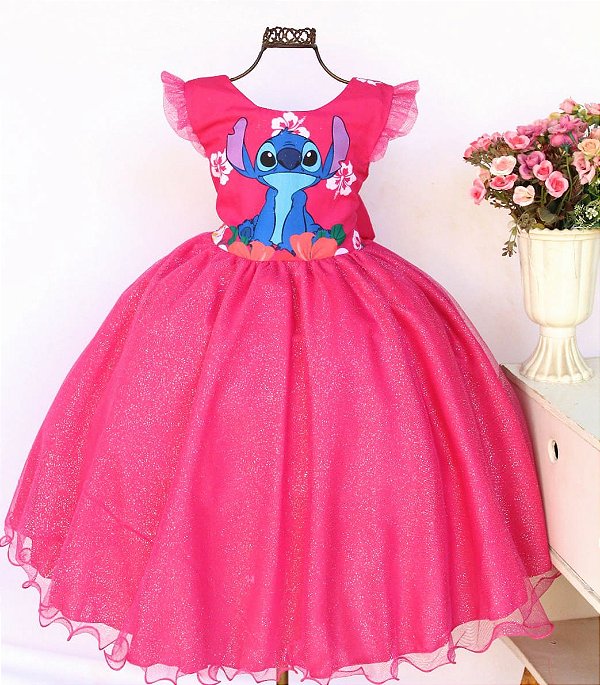 Vestido Temático Stitch Rosa