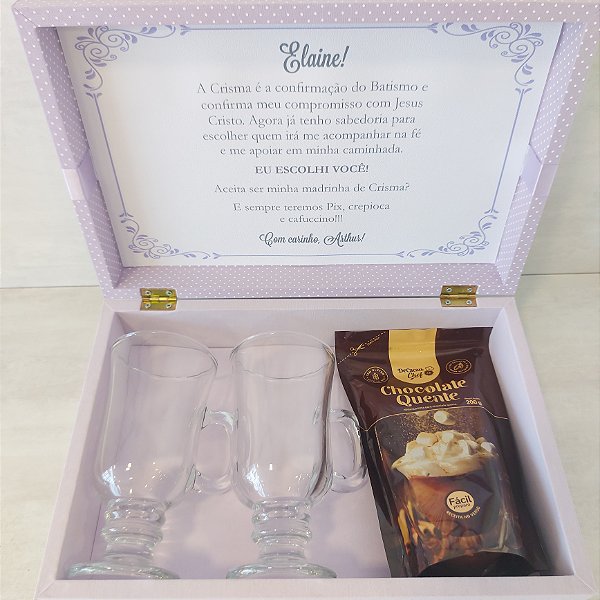 Caixa convite para padrinho/madrinha de crisma – Chocolate quente