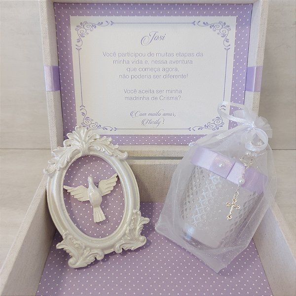 Caixa convite para padrinhos de crisma – Moldura e vela