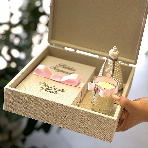 Caixa convite para padrinhos - Bíblia, vela aromática e N.S. Aparecida