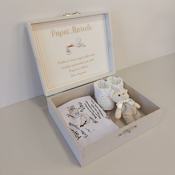 Caixa revelação de gravidez – Body, sapatinho e ursinho