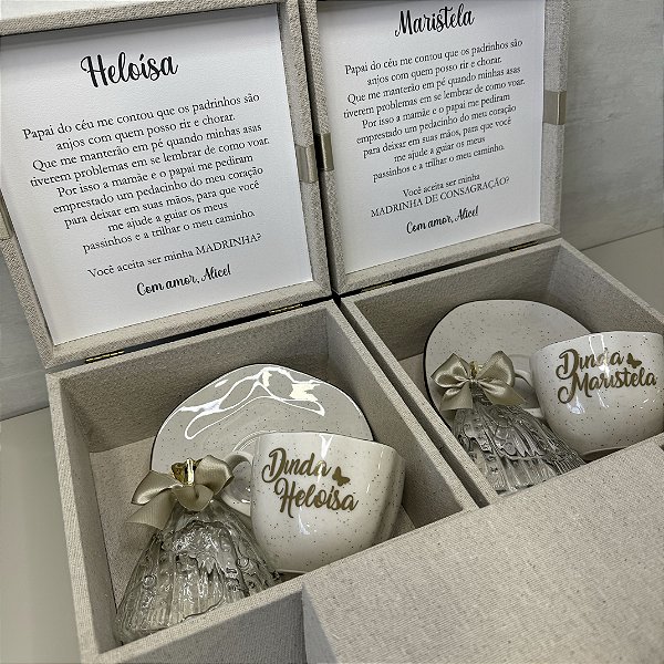 Caixa convite para padrinhos - Xícara personalizada e N. S. Aparecida