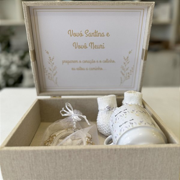 Caixa revelação de gravidez – Xícaras, sapatinhos e moldura