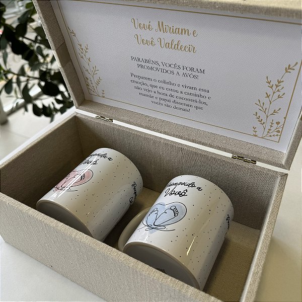 Caixa revelação de gravidez – canecas personalizadas