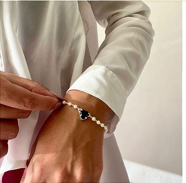 Pulseira Pitinga - Prata - Verde Esmerald - Antialérgico