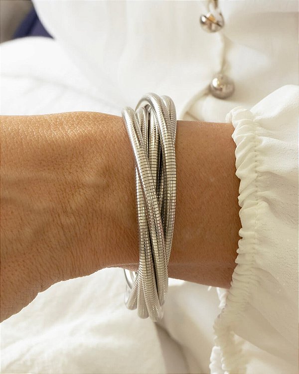 Pulseira Bracelete Fio Alemão no Ródio Branco