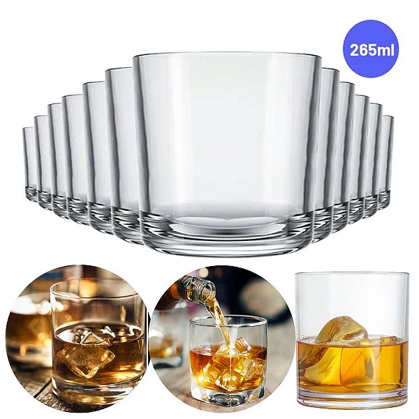 Jogo de Copos Nadir Bar Whisky 265ml Em Vidro com 12 peças