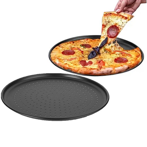 Forma Pizza 35cm Antiaderente Furada Não Gruda Multiflon