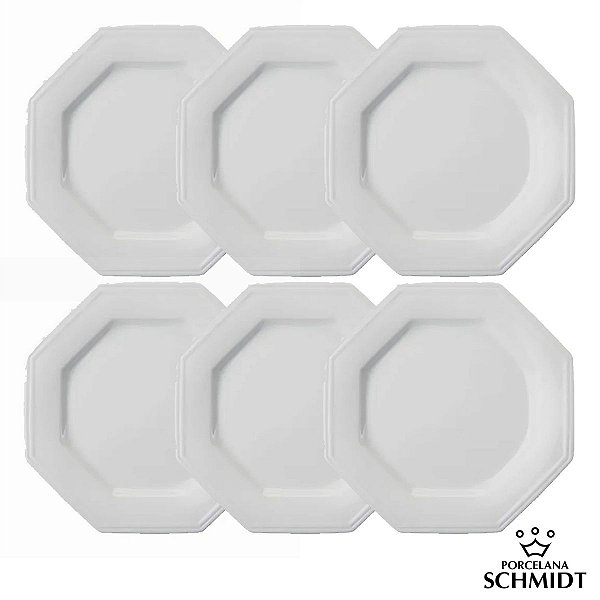 Kit Com 6 Pratos De Sobremesa Linha Prisma Porcelana Schmidt