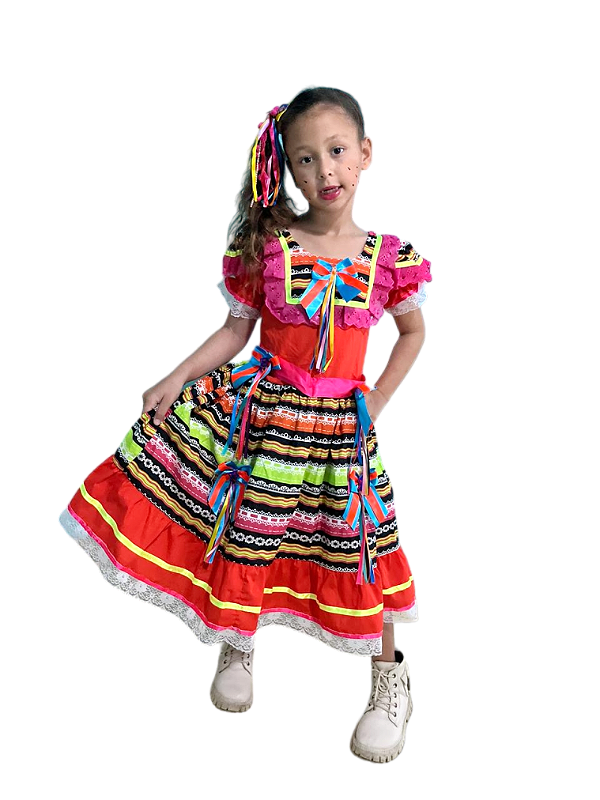 Vestido Junino Infantil BRENDA Modelo 04 - Costas abertas com fita de amarração e Elastex.