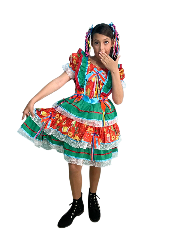 Vestido Junino Infantil BIBI Modelo 04 - Costas abertas e Elastex