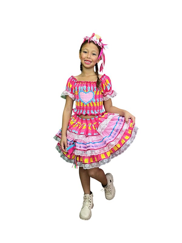 - Conjunto Junino Infantil VIVI 2 com blusa em elastex