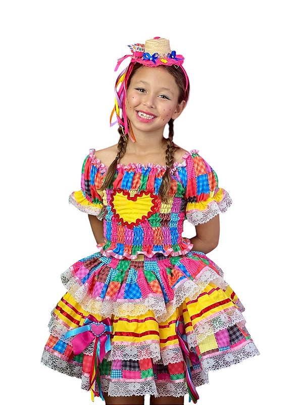 Conjunto Junino Infantil VIVI 3 com blusa em elastex