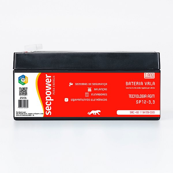 BATERIA SELADA 12V 3,3AH SECPOWER - VRLA AGM