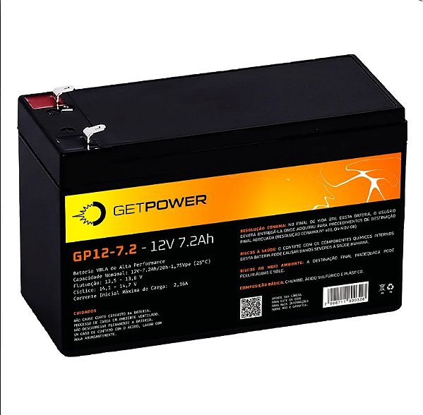 Bateria Estacionária VRLA ( AGM ) GetPower 12V – 7,2Ah