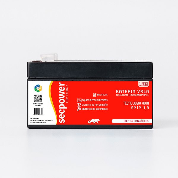Bateria Selada VRLA 12V 1,3AH Secpower – SP 12-1,3