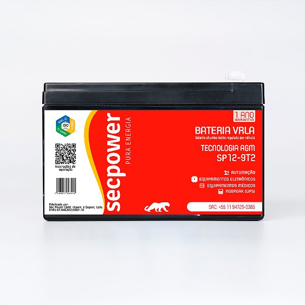 BATERIA SELADA 12V 9ah T2 SECPOWER - VRLA AGM