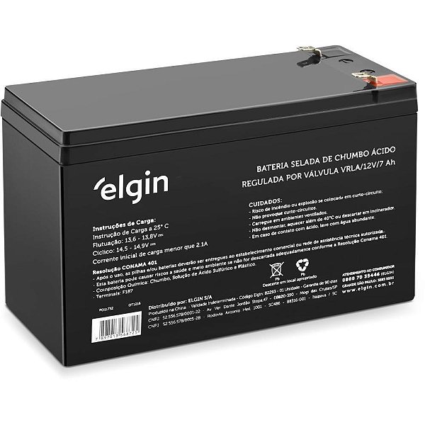 Bateria Selada Elgin EG 12V 7Ah VRLA AGM Recarregável T2