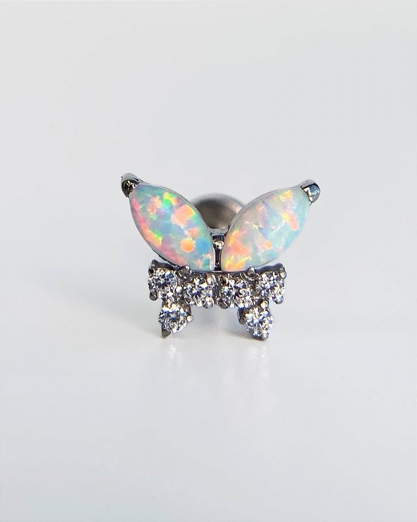 Piercing Labret Borboleta com Opala Branca - Titânio