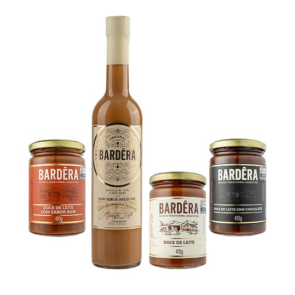 Kit 2: Dia das Mães ( 1 garrafa de Licor de Doce de Leite Bardêra 500ml + 1 Pote de Doce de Leite tradicional 410gr  + 1 Pote de Doce de Leite sabor Rum 410gr + 1 Pote de Doce de Leite com Chocolate 410gr)