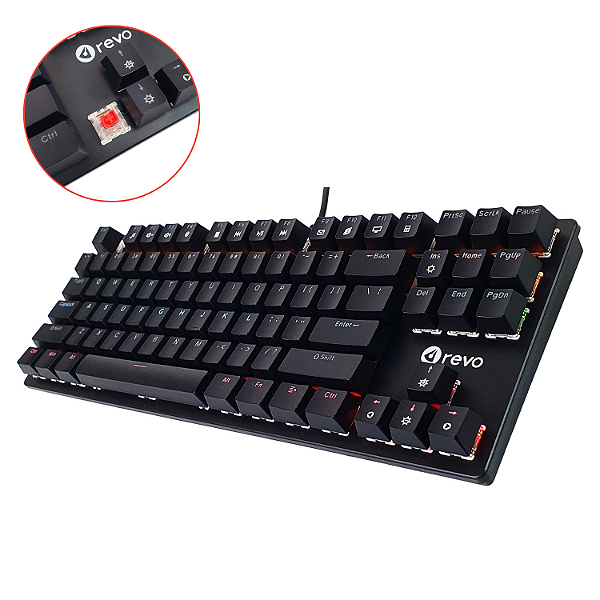 Teclado Mecânico Revo Hyperion Switch Red Compacto TKL 87 Teclas RGB Com Fio Preto