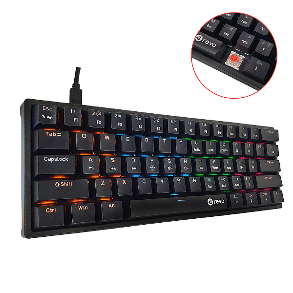 Teclado Mecânico Revo Narvi Switch Red Compacto 61 Teclas RGB Com Fio Preto