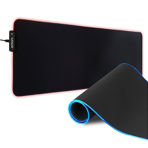 Mouse Pad Gamer Profissional Com LED RGB Grande 80x30cm Preto