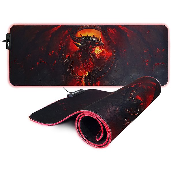 Mouse Pad Gamer Profissional Com LED RGB Grande 80x30cm Dragão