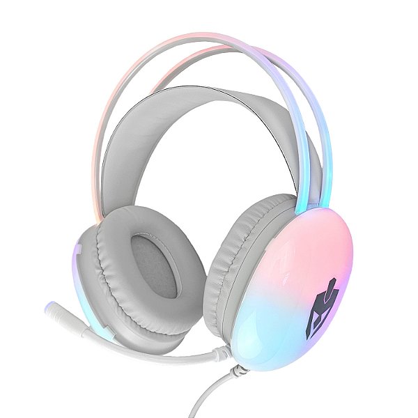 Headset Fone Gamer C/ Microfone Lumini LED RGB Branco