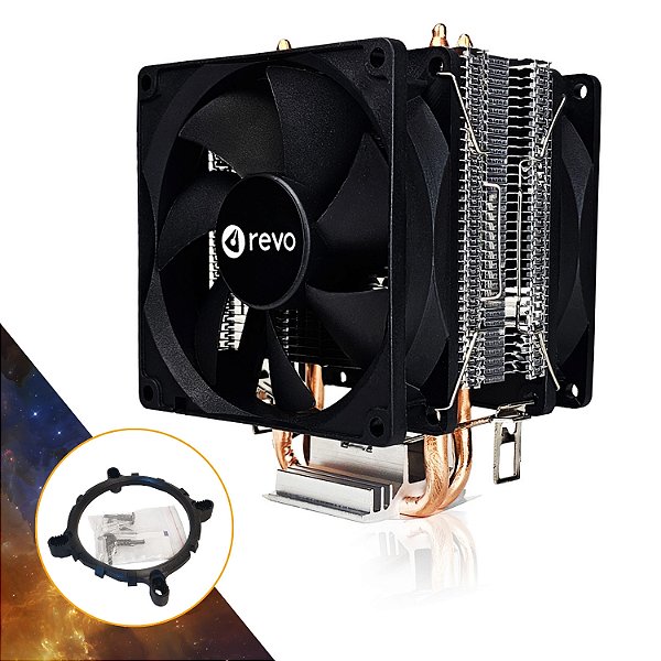 Cooler de Processador Universal Intel AMD Galactic Frost Duplo 2 Fans TDP 140w Preto
