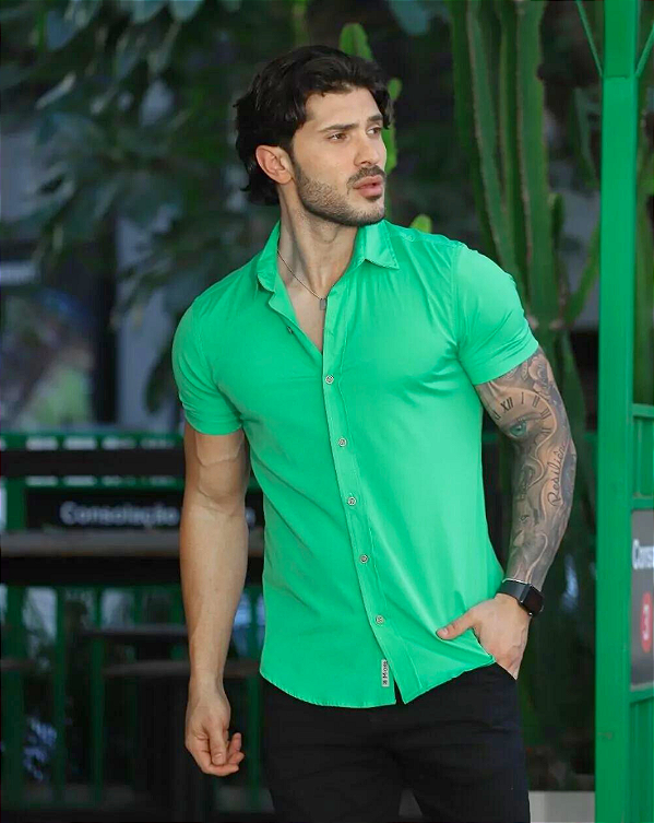 Camisa Social Manga Curta Verde