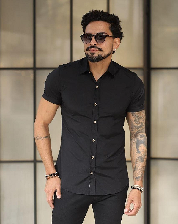 Camisa Social Manga Curta Preto