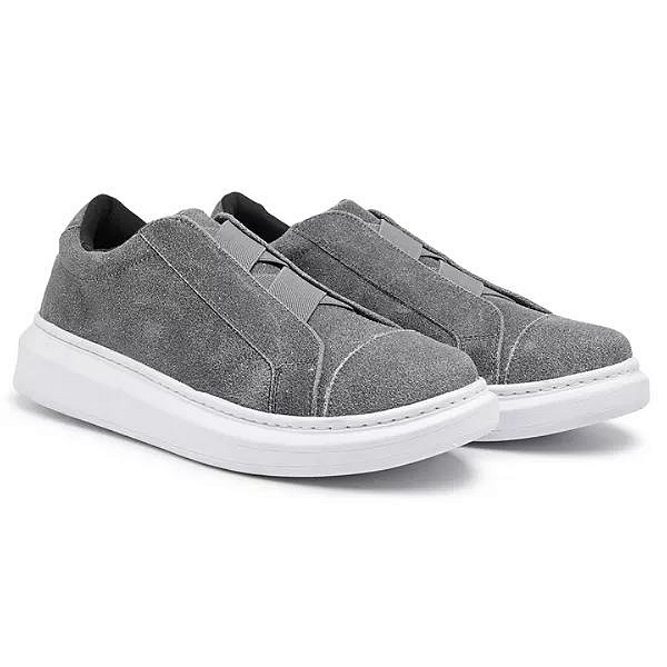 Tenis Casual  Elástico Cinza Couro