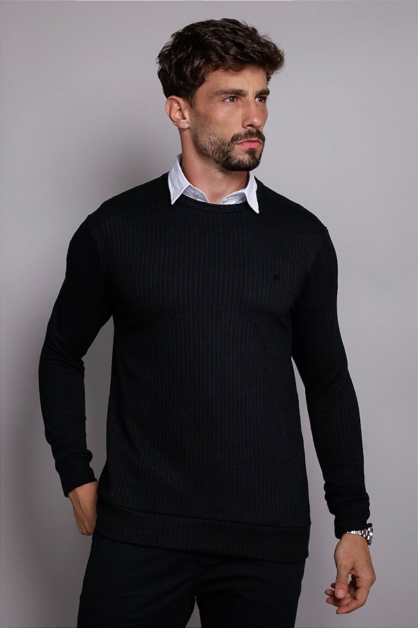Sueter Clássico Preto Textura Escama de Peixe