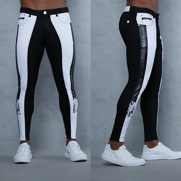 Calça preta com branco e silk lateral