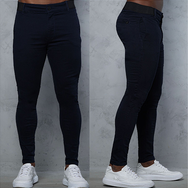 Calça alfaiataria azul marinho com elástico no cós