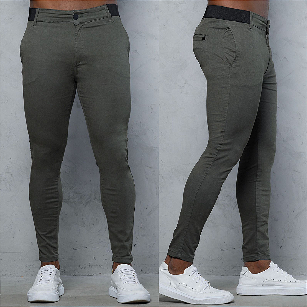 Calça alfaiataria Verde Militar com elástico no cós