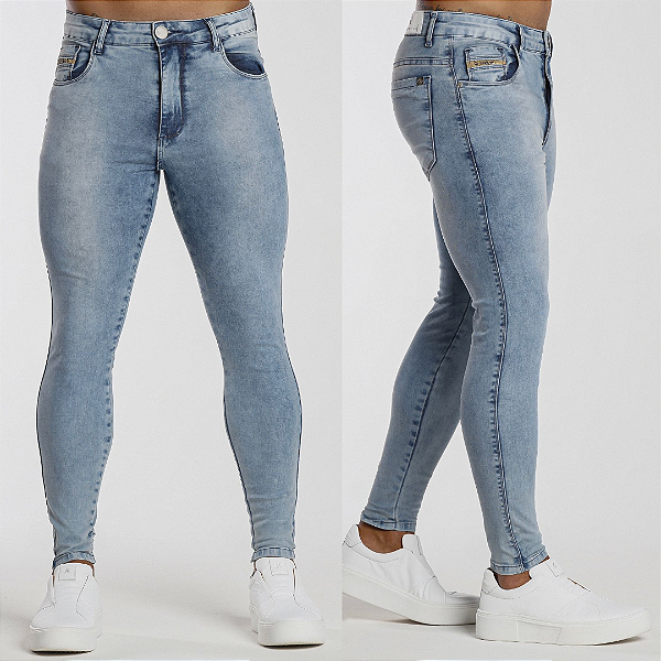 Calça Jeans Com Lavanderia Sky Klin E Acessórios Pratas