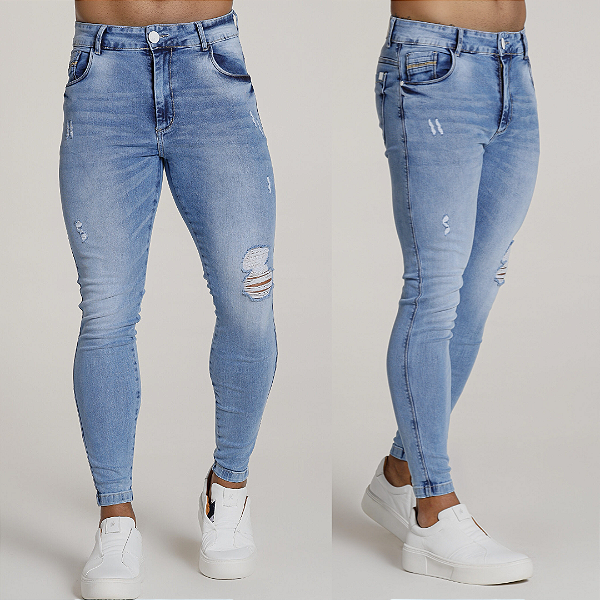 Calça Jeans Sky Klin Com Devorê E Acessórios Brancos