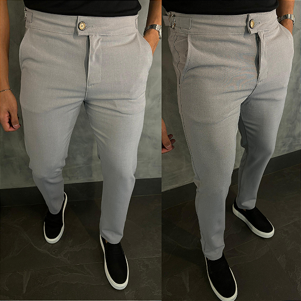 Calça Alfaiataria Roma com regulagem lateral – Cinza Claro