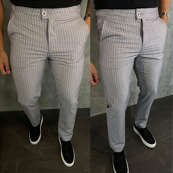 Calça Alfaiataria Listras com regulagem lateral – Cinza