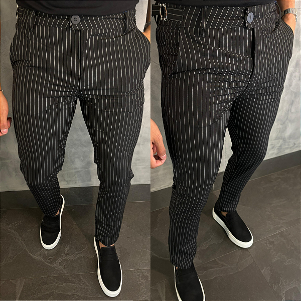 Calça Alfaiataria Listras com regulagem lateral – Preta
