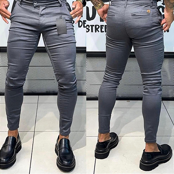 kit 3 Calça Alfaiataria Skinny Preta, Azul, Cinza Escuro