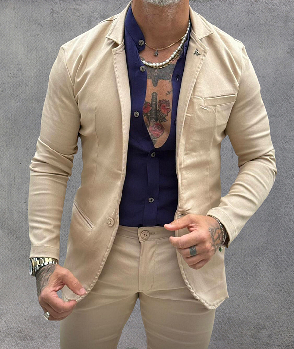 Blazer Premium Elastano Slim Fit Esport Fino Bege