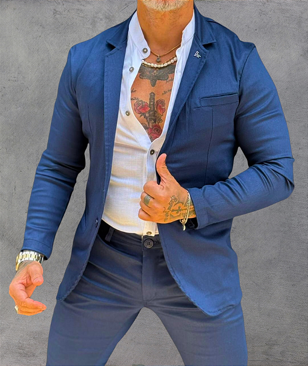 Blazer Premium Elastano Slim Fit Esport Fino Azul