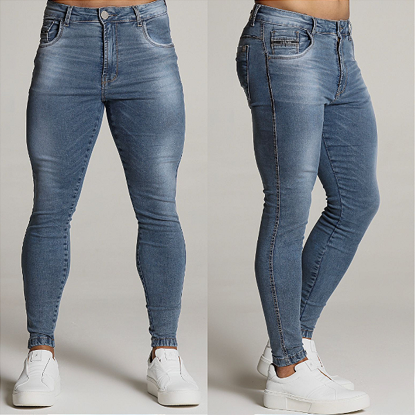 Calça Jeans Básica, Com Costura Zig-Zag Na Lateral zk