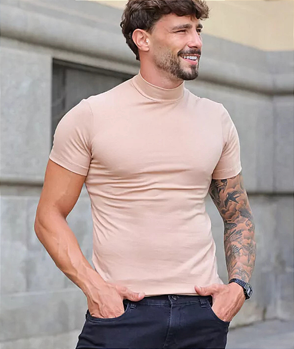 Camiseta Gola Alta Bege